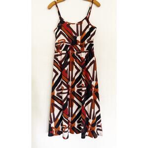 Go Fashion London Dress Sz S Midi Pullover Elastic Waist Straps Geometric Print